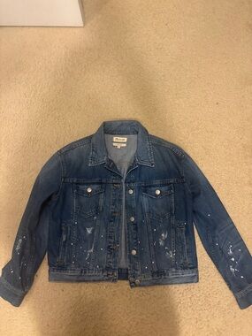 Madewell Blue Boxy-Crop Denim pant splatter Jacket M 
Like new worn once